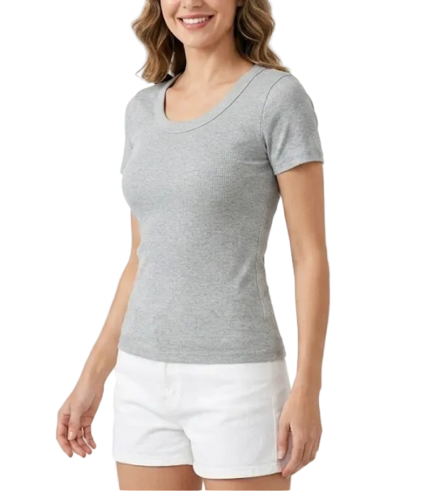 Women's Quality Cotton U-neck Short Sleeve SHIRT-BL108
