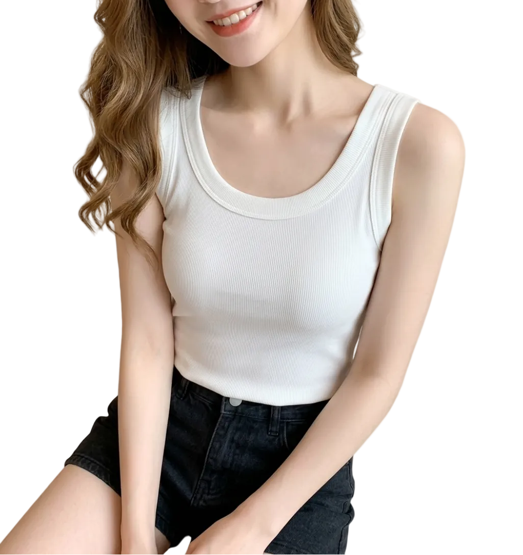 Women's Ribbed Vest Top Tank Top -B2-BL-1012