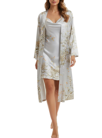 Women's Spaghetti Strap Luxury Smooth Satin Robe & NIGHTGOWN-NTG-03