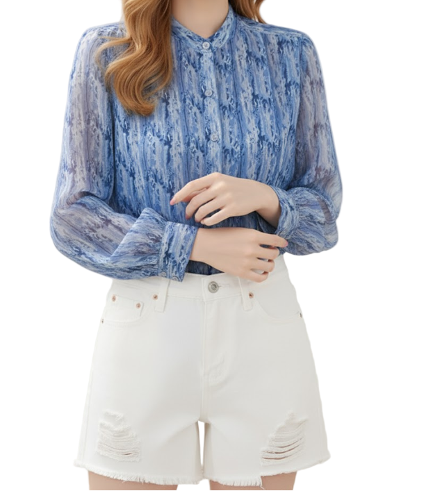 Timeless & Elegant Long Sleeve Button Front Chiffon Blouses for Women  - B13-TOP-76