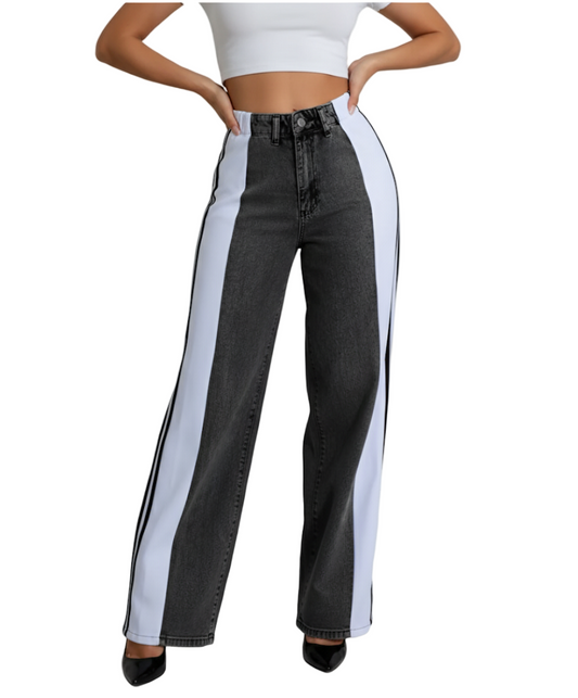 Women’s Trendy Comfortable High Waist Straight Side Striped JEANS-JP-04