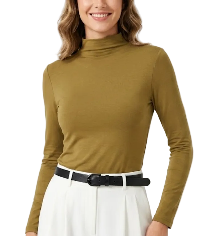 Women's Trendy High Neck Long Sleeve SOFT & Stretchy Shirt - B2-BL-1016