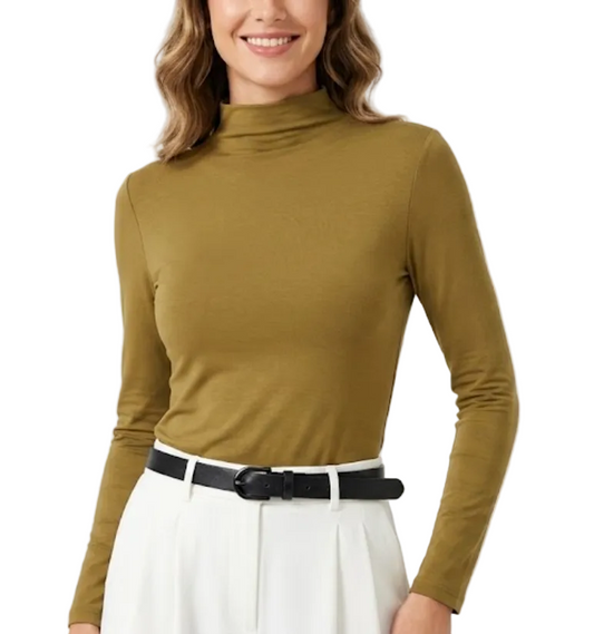 Women's Trendy High Neck Long Sleeve SOFT & Stretchy Shirt - B2-BL-1016