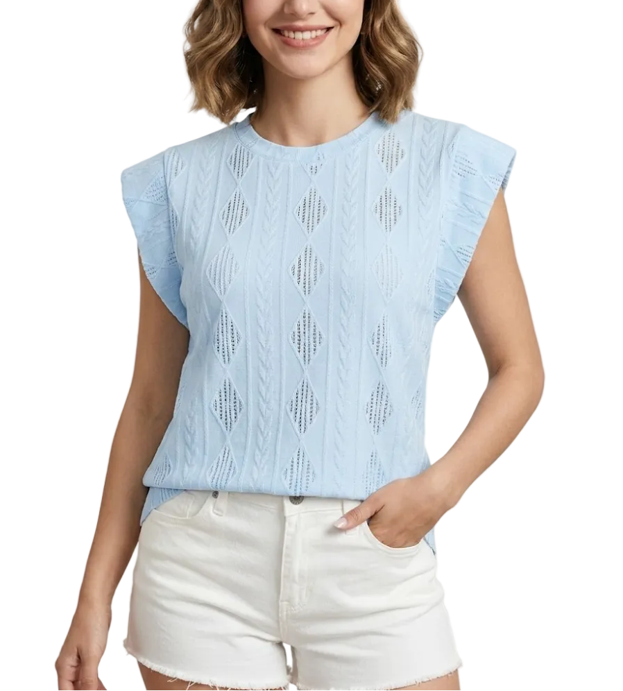 Women's Trendy Self-Embroidered O-neck Blouse SHIRT-BL113