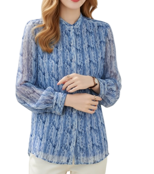 Timeless & Elegant Long Sleeve Button Front Chiffon Blouses for Women  - B13-TOP-76