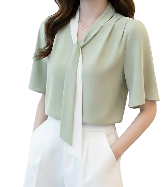Women's Trendy & Elegant V-neck Short Sleeve Chiffon SHIRT-BL116