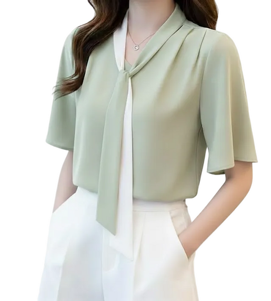 Women's Trendy & Elegant V-neck Short Sleeve Chiffon SHIRT-BL116