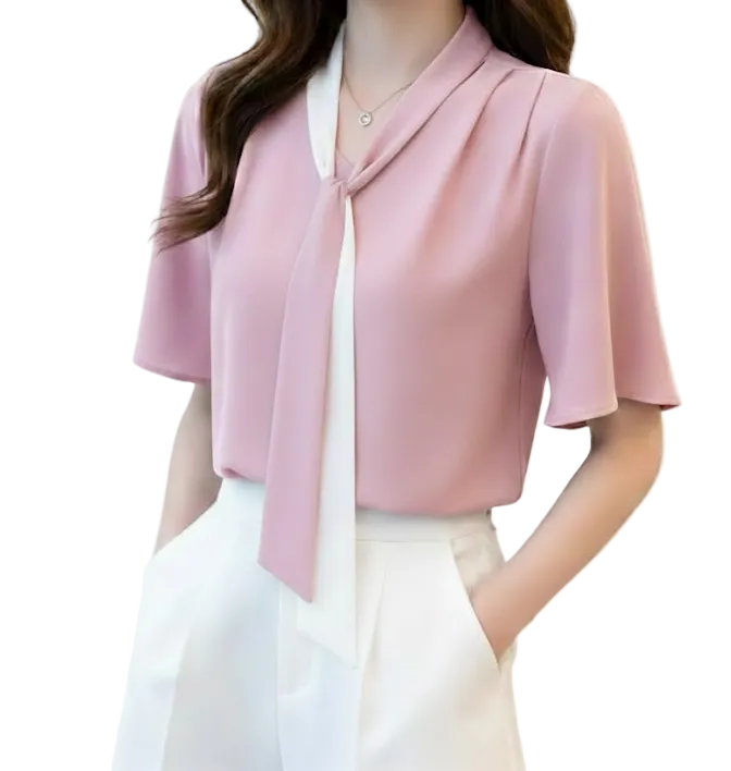 Women's Trendy & Elegant V-neck Short Sleeve Chiffon SHIRT-BL116