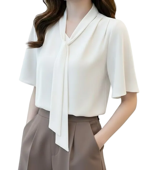 Women's Trendy & Elegant V-neck Short Sleeve Chiffon SHIRT-BL116