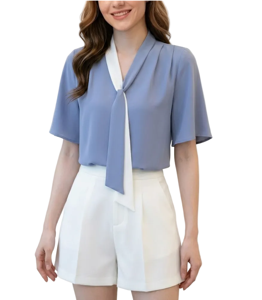 Women's Trendy & Elegant V-neck Short Sleeve Chiffon SHIRT-BL116