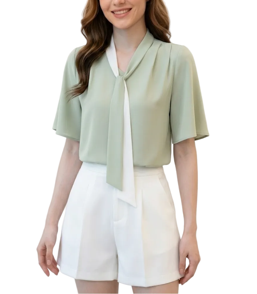 Women's Trendy & Elegant V-neck Short Sleeve Chiffon SHIRT-BL116