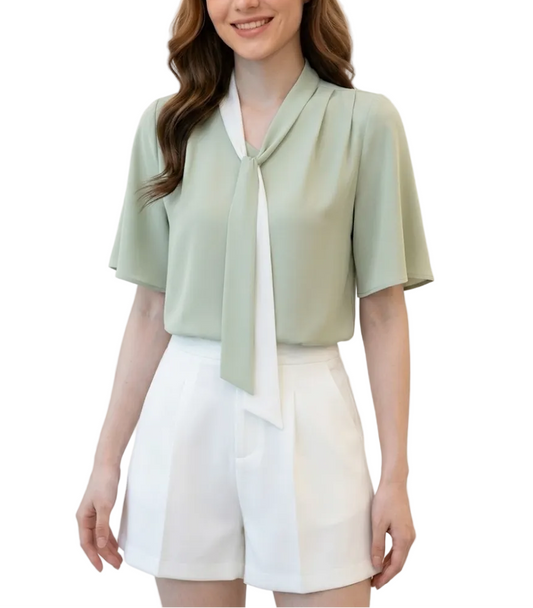 Women's Trendy & Elegant V-neck Short Sleeve Chiffon SHIRT-BL116