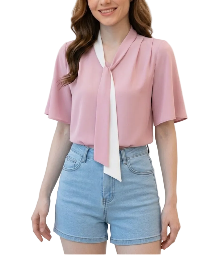 Women's Trendy & Elegant V-neck Short Sleeve Chiffon SHIRT-BL116