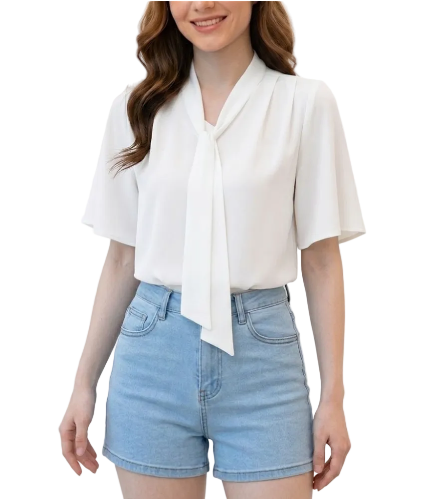 Women's Trendy & Elegant V-neck Short Sleeve Chiffon SHIRT-BL116