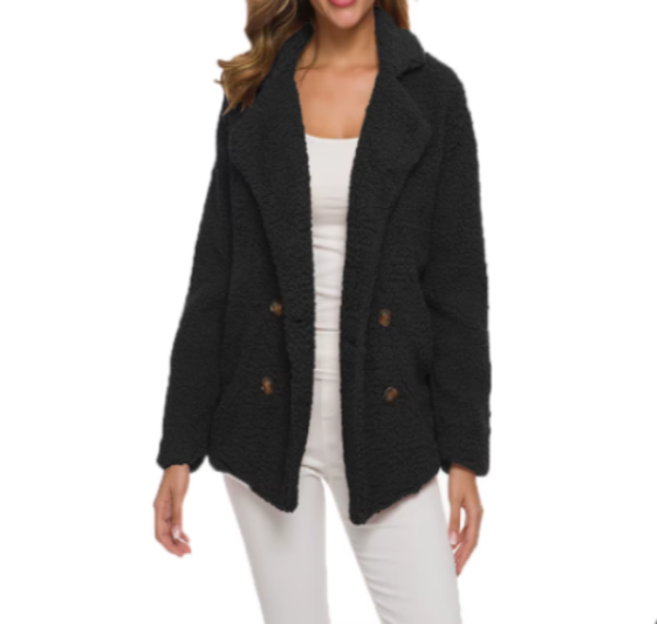 Women’s Trendy Warm Furry Fleece Button Lapel Collar Pocket JACKET-JKT-41