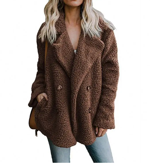 Women’s Trendy Warm Furry Fleece Button Lapel Collar Pocket JACKET-JKT-41