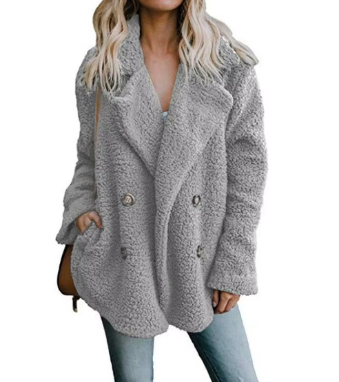 Women’s Trendy Warm Furry Fleece Button Lapel Collar Pocket JACKET-JKT-41
