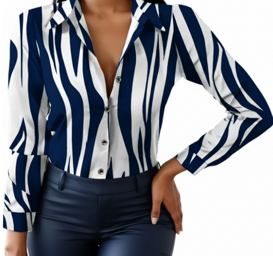 Trendy Long-Sleeve V-neck Collar Shirt for Women – BL09