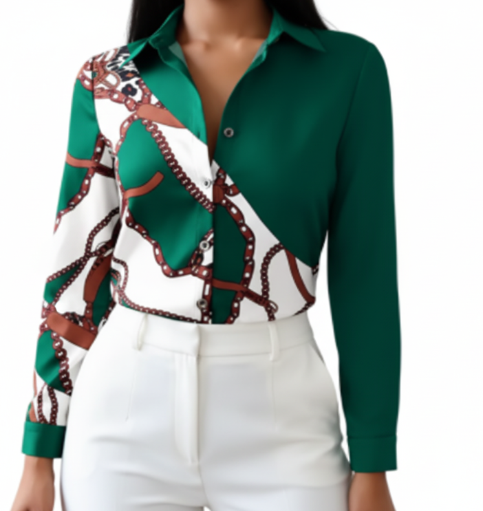 Trendy Long-Sleeve V-neck Collar Shirt for Women – BL09