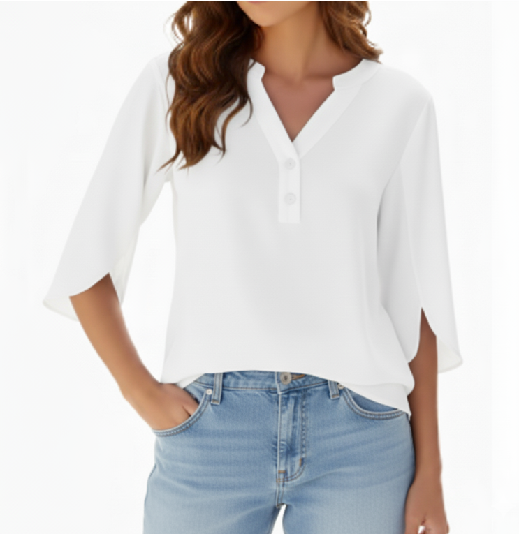 Chiffon Tops for Women-Solid Color V-neck line with Buttons – BL25