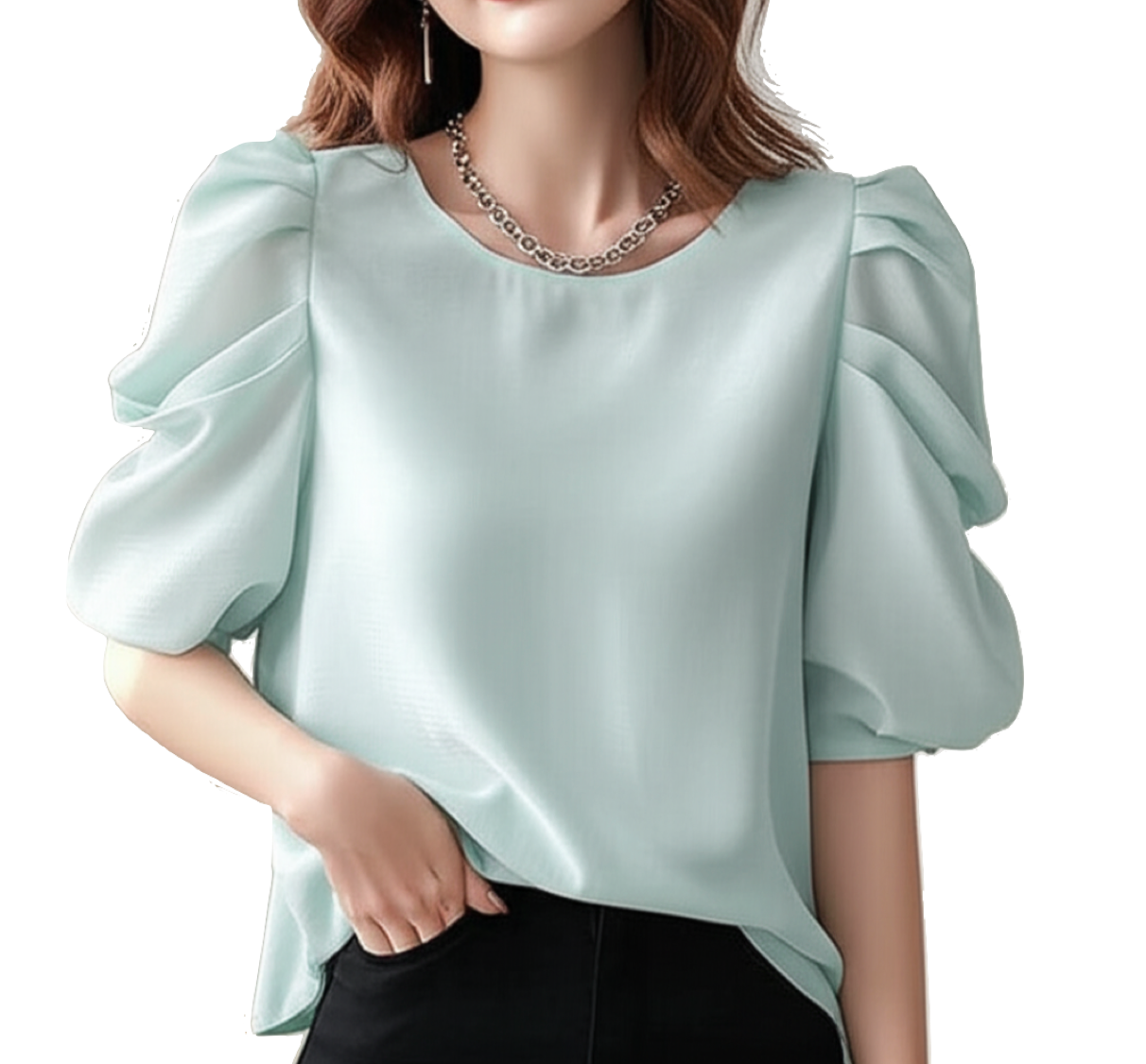 Trendy & Timeless Bubble Sleeve Chiffon Women's Blouse -B6-TOP-B631