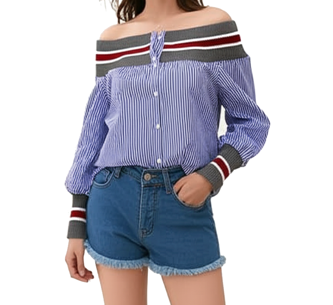 Trendy & Elegant Striped Off Shoulder Women's Shirts - B6-TOP-B671