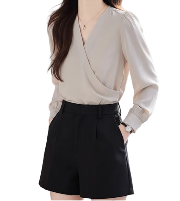 Trendy & Timeless Long Sleeve V-neck Pullover  Blouses for Women - B15-TOP-34